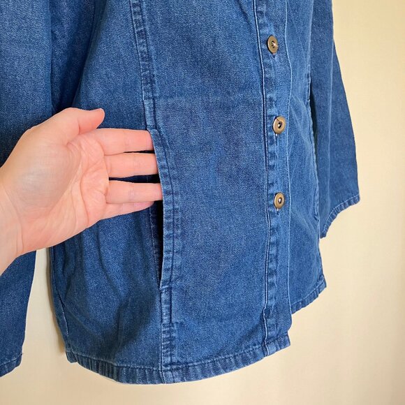 Denim Button Up Women's Shirt with Pleated Yoke Vintage 90s Cloud Nine Pockets - Picture 2 of 8